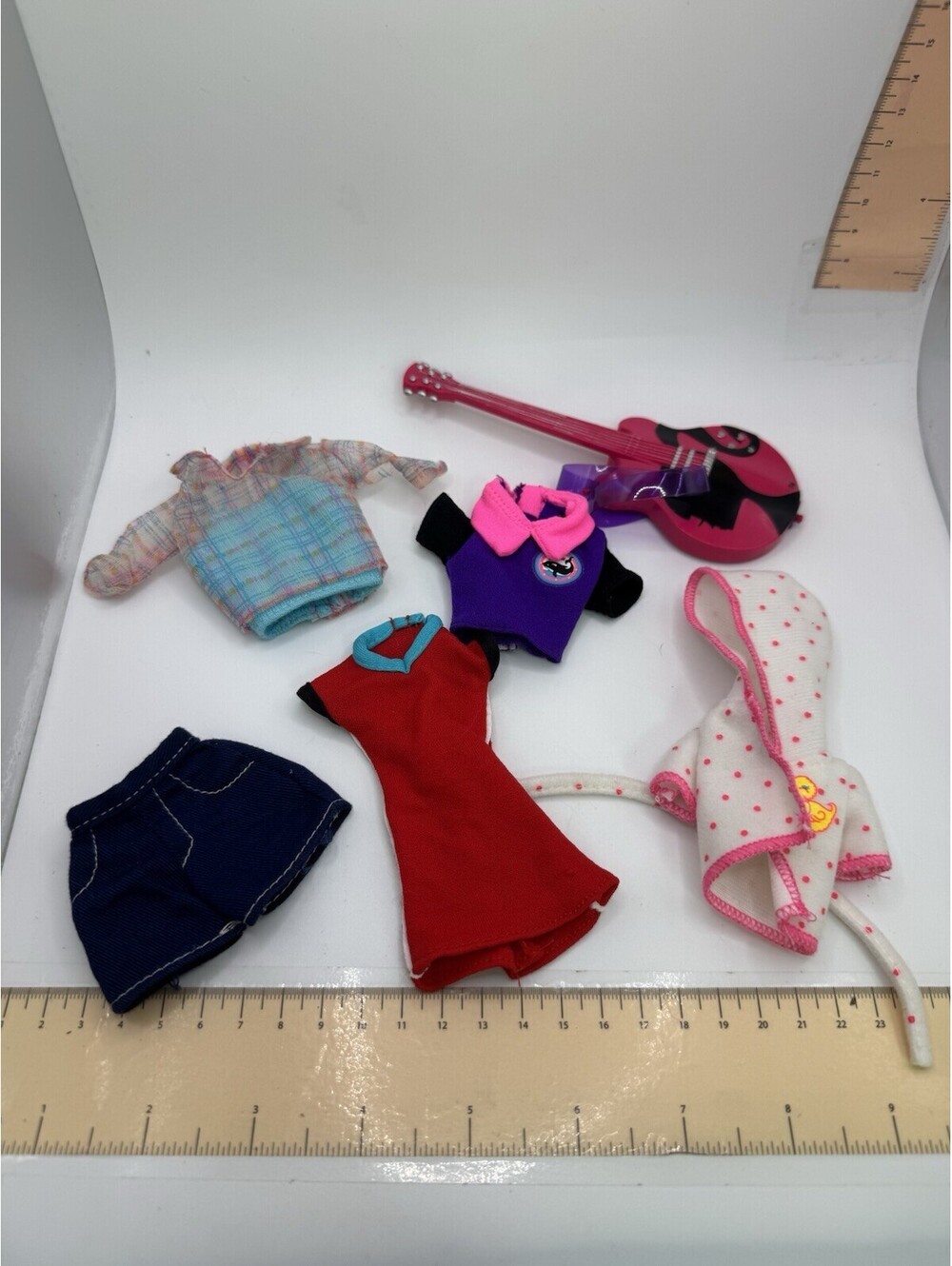 Lot of MIXED Barbie Doll Clothes And Guitar - Mattel